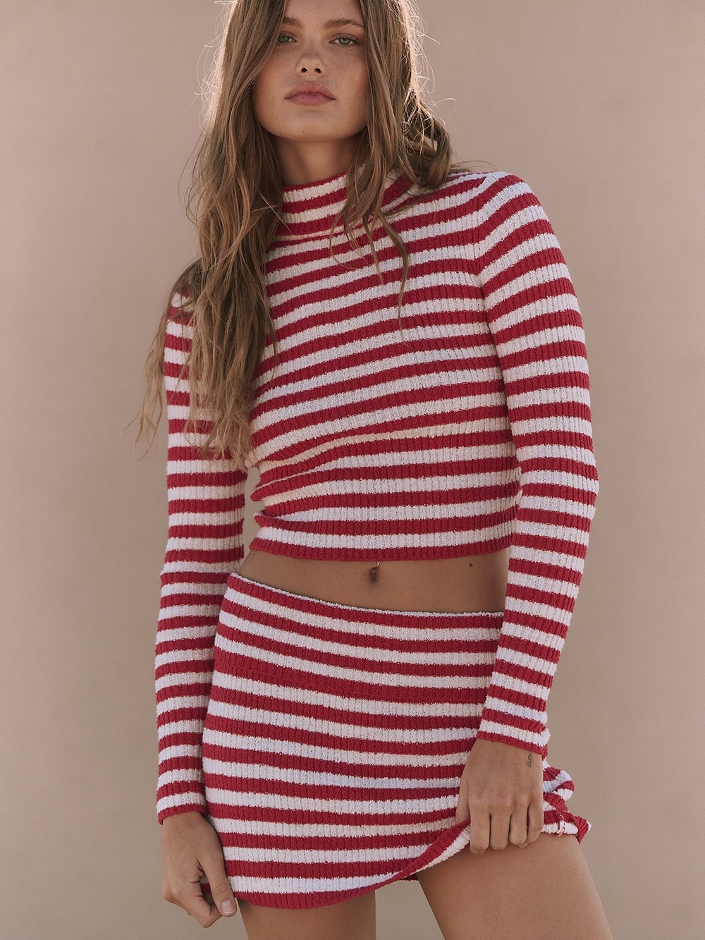 Free People Striped Ribbed Mini Skirt set nwot plastic tags attached